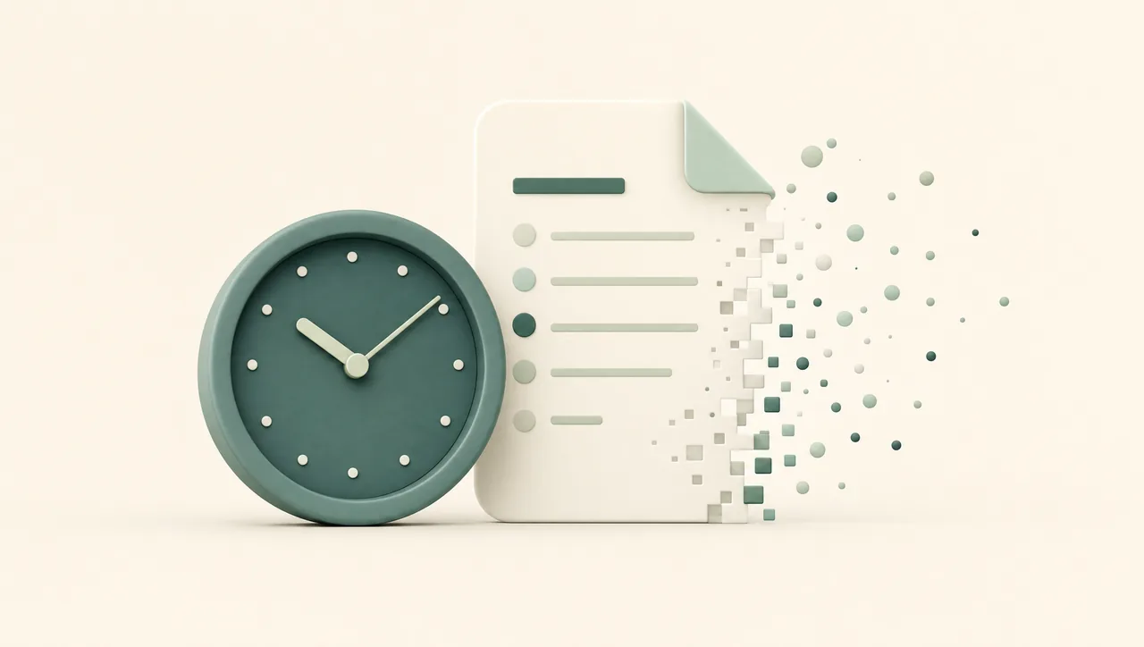 A clock beside a document gradually dissolving away
