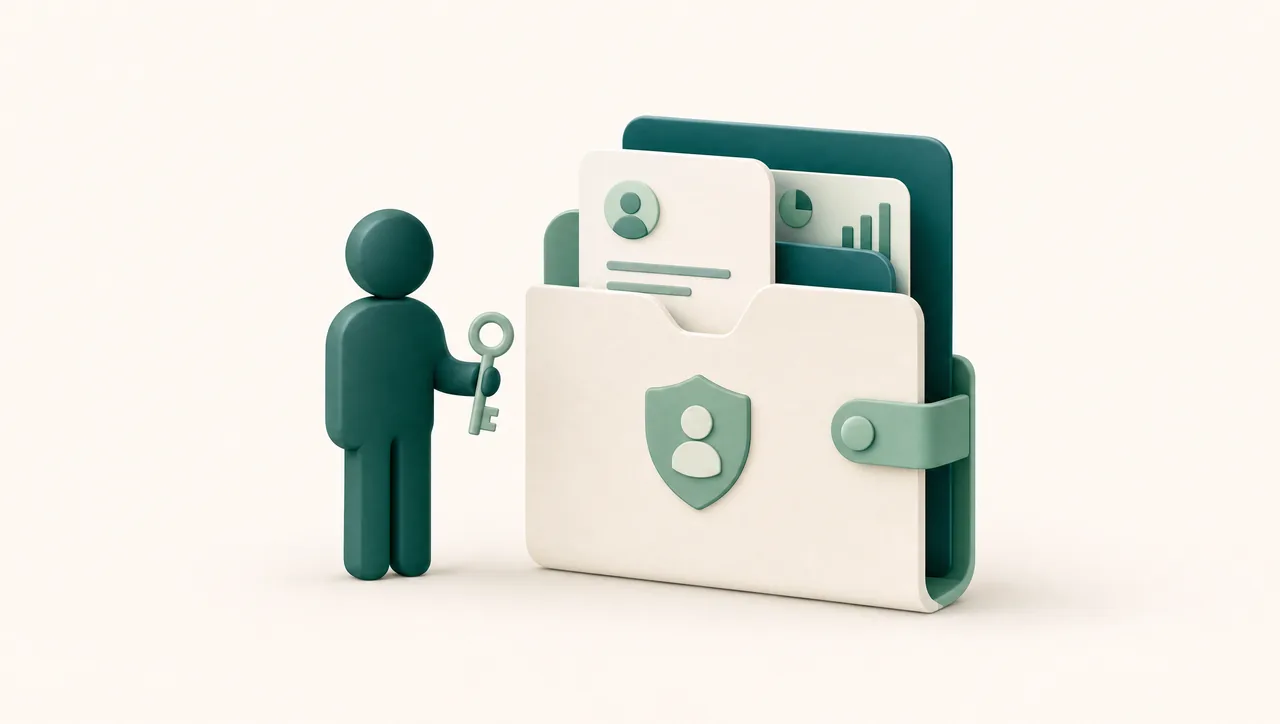 A person holding a key beside their own portable data folder