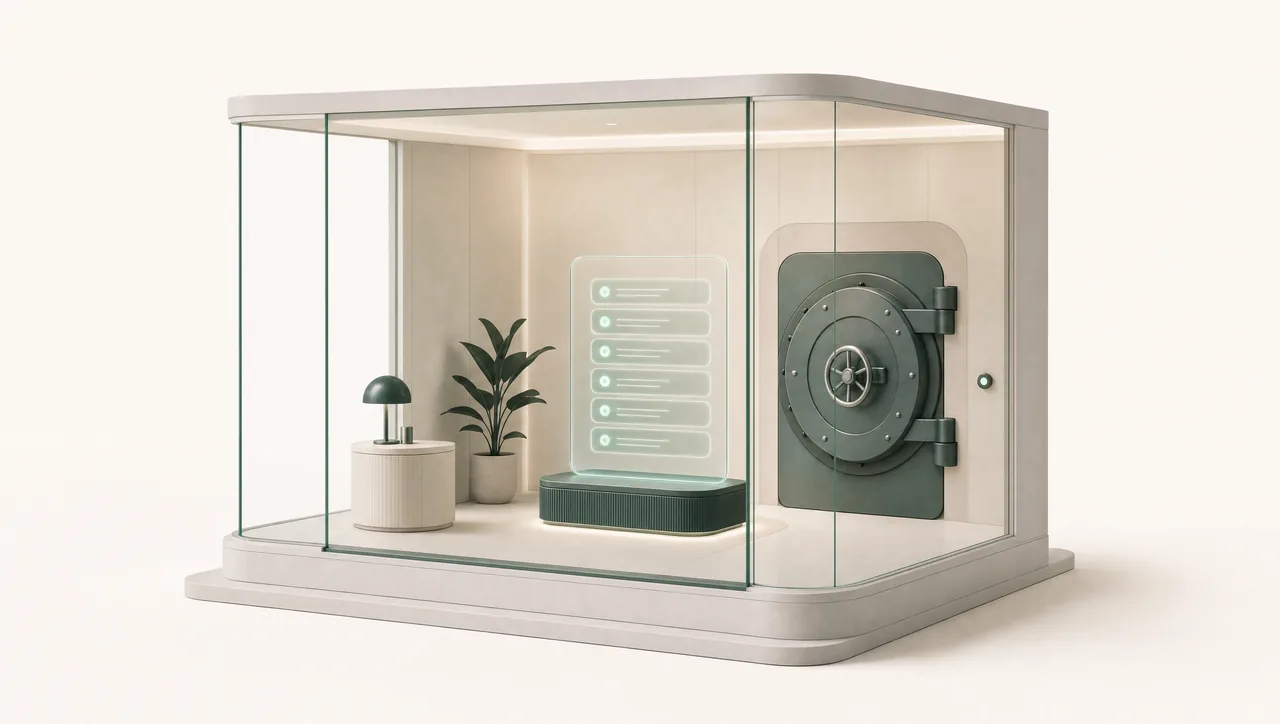 A single business kept inside its own glass walled vault, its records logged as they happen